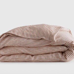 Quince European Linen Stripes Full Queen Duvet Set Terracotta NWOT #Q1111